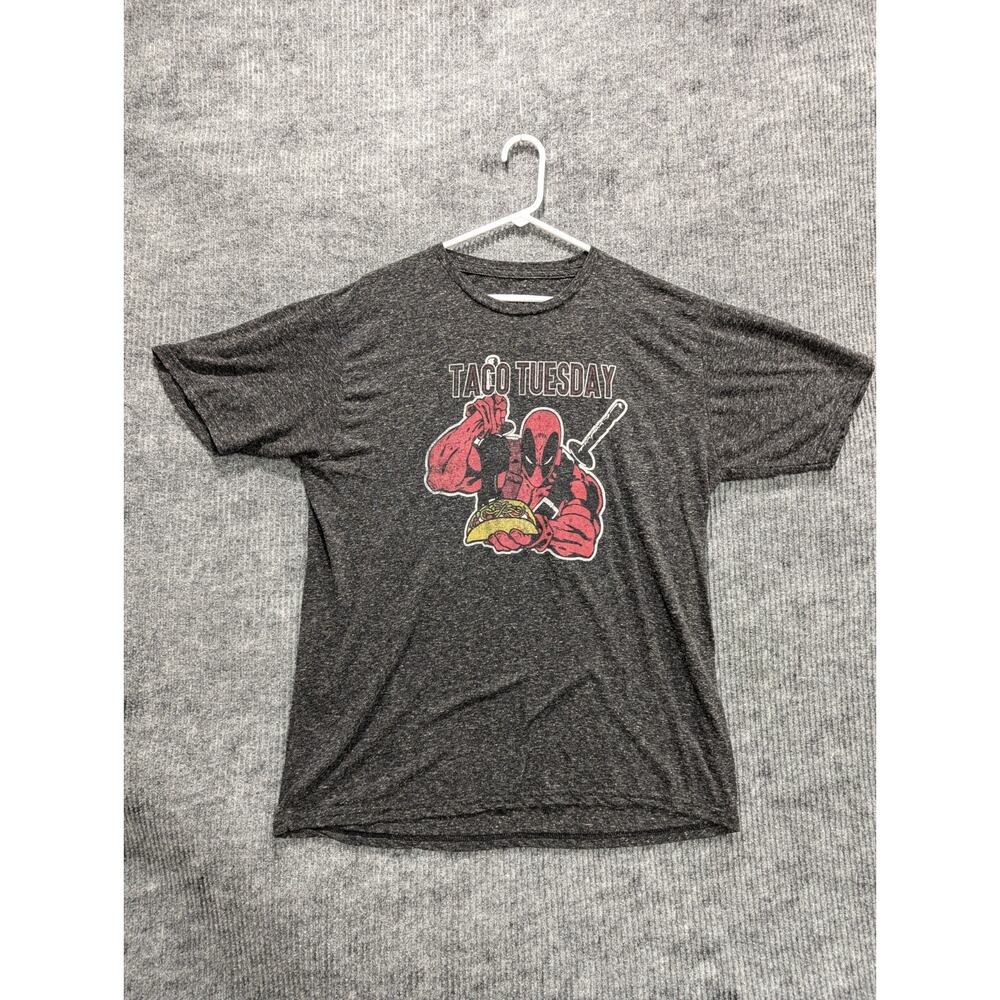 Marvel Deadpool Taco Tuesday Shirt Men's XL Graphic Tee Funny Gray Soft T-Shirt